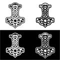 Hammer of Thor Mjolnir Celtic knot, Scandinavian Viking style ornament. Isolated vector illustration. Hand drawing set