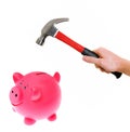 Hammer about to smash piggy bank Royalty Free Stock Photo