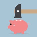 Hammer about to smash a piggy bank Royalty Free Stock Photo