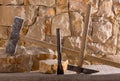 Hammer tools of stonecutter masonry work Royalty Free Stock Photo