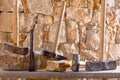 Hammer tools of stonecutter masonry work Royalty Free Stock Photo