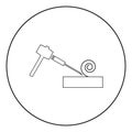 Hammer and wood carpentry icon black color in circle