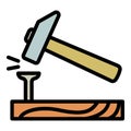 Hammer work icon outline vector. Carpenter design