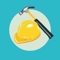 Hammer and worker hat flat icon