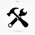 Hammer and wrench icon. Craftsman tool sign and symbol. Vector.