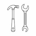 Hammer and wrench icon, outline style Royalty Free Stock Photo