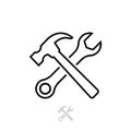 Hammer and wrench icon vector in outline style Royalty Free Stock Photo