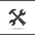 Hammer and wrench options icon. Drop shadow silhouette symbol. Negative space. Vector illustration.