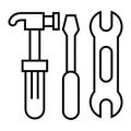 Hammer, wrench and screwdriver thin line icon. Repair vector illustration isolated on white. Work tools outline style Royalty Free Stock Photo