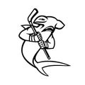 Hammerhead Shark With Ice Hockey Stick Mascot Black and White Royalty Free Stock Photo