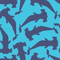 Hammerhead shark pattern seamless. Water predator background. Large predatory sea fish ornament. Vector texture