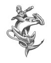 Hammerhead Shark and Ship Anchor Tattoo in Engraving Style