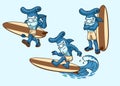 Hammerhead Shark Surfer Cartoon set