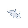 hammerhead shark line icon. shark linear hand drawn pen style line icon Royalty Free Stock Photo
