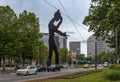 The Hammering Man, sculpture in front of the Messeturm in Frankfurt, Hesse, Germany Royalty Free Stock Photo