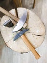 Hammers on hemp. Mosaic tools.