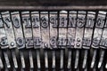 Hammers with letters, numbers and punctuation. Internal structure of the old Soviet typewriter close-up Royalty Free Stock Photo