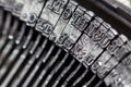 Hammers with letters, numbers and punctuation. Internal structure of the old Soviet typewriter close-up