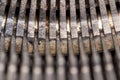 Hammers with letters, numbers and punctuation. Internal structure of the old Soviet typewriter close-up