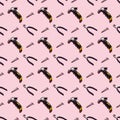 Hammers, screws and pliers on a pink background, pattern, hard shadows. Construction tools, repairs. Background for the design