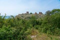 Hammershus, Bornholm / Denmark - July 29 2019: Old fortification on the Danish island of Bornholm with the ruins on top of a hill