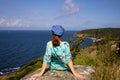 Hammershus - Bornholm, ruins of an old castle,Female tourist admiring the beautiful landscape.