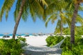 Hammock on the beautiful beach at Maldives Royalty Free Stock Photo