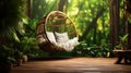 Hammock in the corner to relax in the garden of the house in the morning. - Generative ai