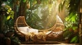 Hammock in the corner to relax in the garden of the house in the morning. - Generative ai