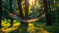 Hammock for a cozy rest in the shade of trees Royalty Free Stock Photo