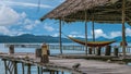 Hammock on Diving Station - Kri Island. Gam in Background. Raja Ampat, Indonesia, West Papua