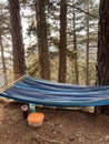 Hammock in a forest ready for a picknik outdoors. Troodos region Cyprus Royalty Free Stock Photo