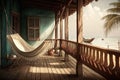 A Hammock Hanging From A Balcony Or Veranda Without People. Generative AI Royalty Free Stock Photo