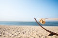 Hammock and hat at . Time to relax Royalty Free Stock Photo