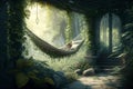 A Hammock In A Hidden Garden Alcove Without People. Generative AI