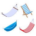 Hammock icons set, isometric style