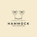 hammock line art logo vector design with outdoor palm trees Royalty Free Stock Photo