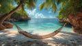 Hammock near the palm trees with a view of the ocean. AI generate illustration
