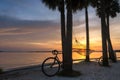 The hammock at palm trees at Sunset on the beach Royalty Free Stock Photo