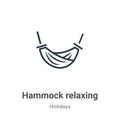 Hammock relaxing outline vector icon. Thin line black hammock relaxing icon, flat vector simple element illustration from editable Royalty Free Stock Photo