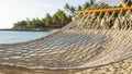 Hammock on Sandy Beach with Tropical Trees Royalty Free Stock Photo