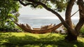 A hammock sways gently in the breeze offering the ultimate relaxation spot for a nap or a full night of uninterrupted Royalty Free Stock Photo