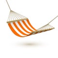 Hammock template. Red and white striped hammock. Camping or picnic relaxation. Tourism or vacation concept. Vector illustration