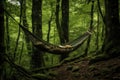 hammock tied between two trees in forest