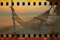 Hammock on tropical beach at sunset, retro Royalty Free Stock Photo