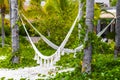 Hammock on a tropical paradisiacal beach in the Caribbean Mexico Royalty Free Stock Photo