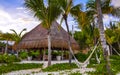 Hammock on a tropical paradisiacal beach in the Caribbean Mexico Royalty Free Stock Photo