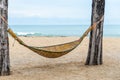 Hammock between two coconut trees on a tropical island with beautiful beach Royalty Free Stock Photo