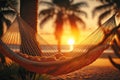 Hammock between two palm trees beach sunset Royalty Free Stock Photo