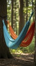 Hammocks hanging in forest trees Royalty Free Stock Photo